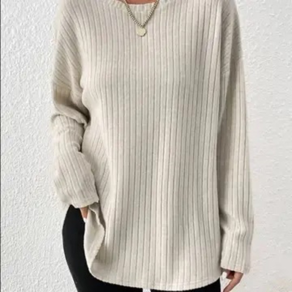 Casual Long Sleeve Crew Neck Pullover Top (Color: Sand)